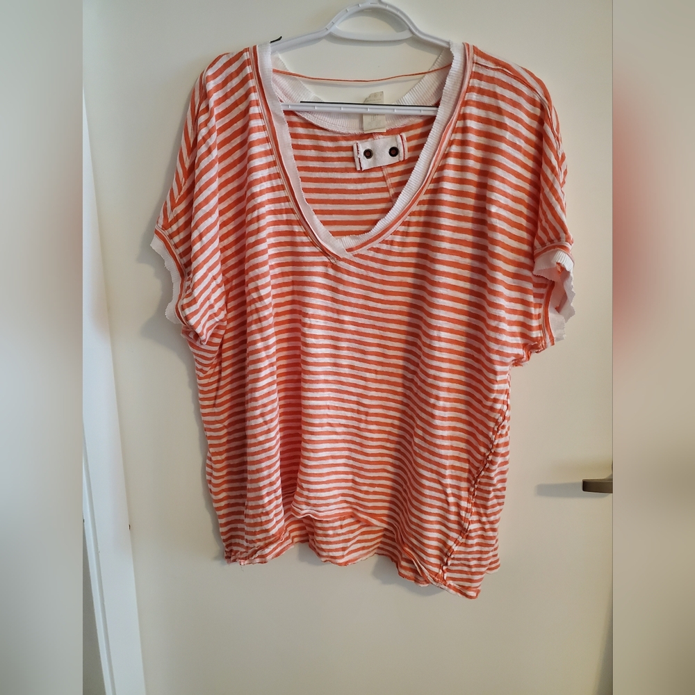 Free People Make Me Stiped Oversized Short Sleeve Tee